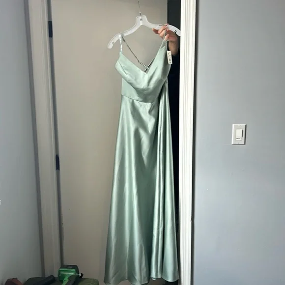 David's Bridal | Dresses | Celebrate Db Studiospaghetti Strap Satin Aline  Long Dressstyle F231 | Poshmark